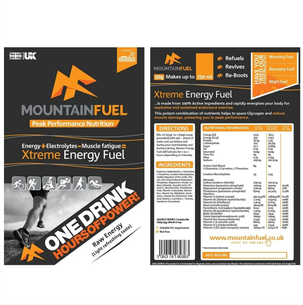 Mountain Fuel Xtreme Energy Fuel - 50g sachets - 3 Flavours - Image 4